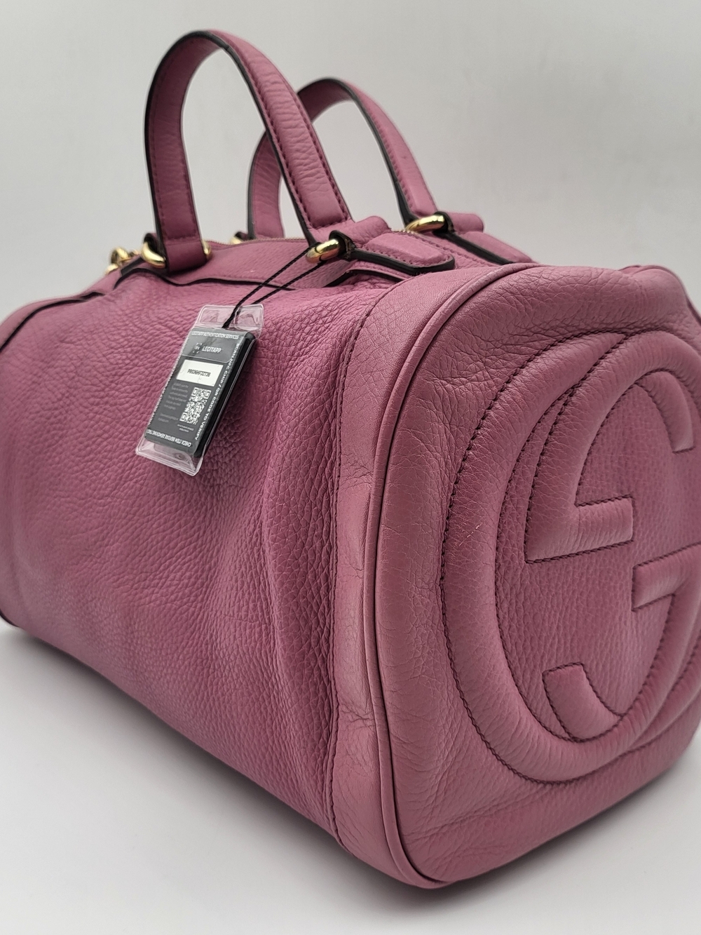 Gucci Soho Interlocking GG Boston 30 Pebbled Calfskin Satchel..Auth, w/COA.